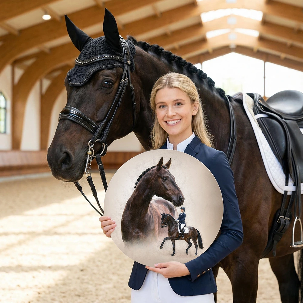 Dressuur-amazone-met-schilderij-portret-van-paard